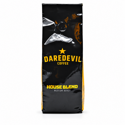 Daredevil House Blend coffee bag on a white background.