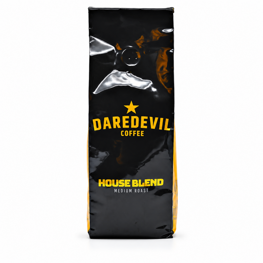Daredevil House Blend coffee bag on a white background.