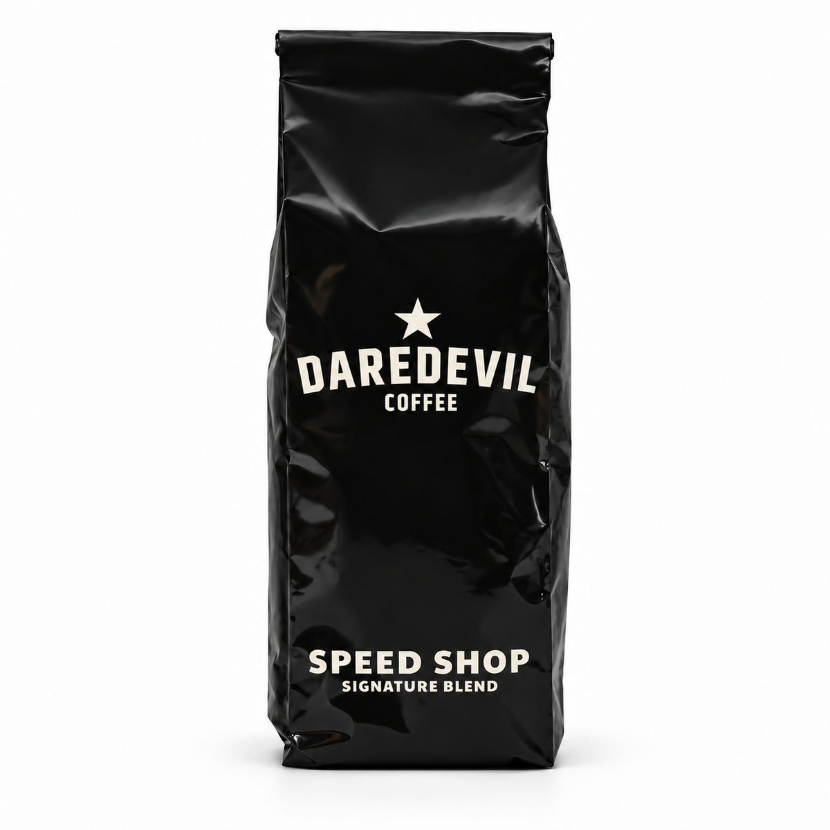 Daredevil Speed Shop coffee bag on a white background.